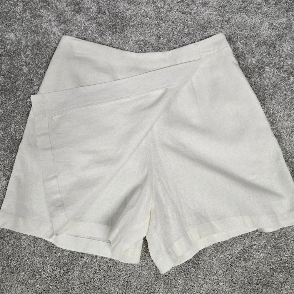 Rae Mode Linen Blend Wrap Front Skort White Women's Size M